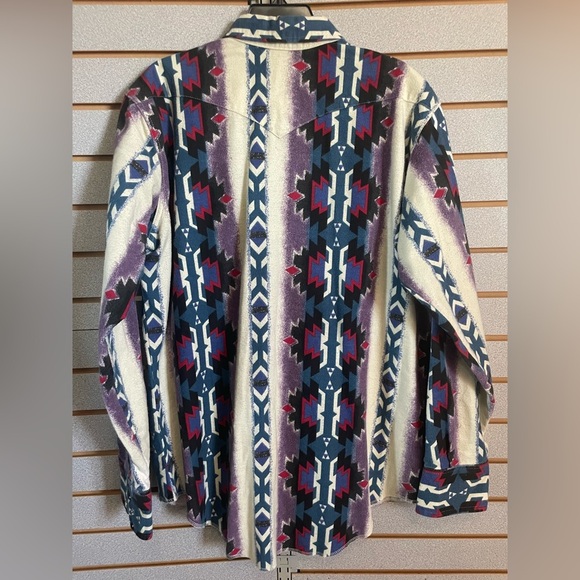 VTG Wrangler Long Sleeve Western Shirt 17 1/2 X 36‎ XL Snap Flannel Aztec  EUC - Picture 2 of 5